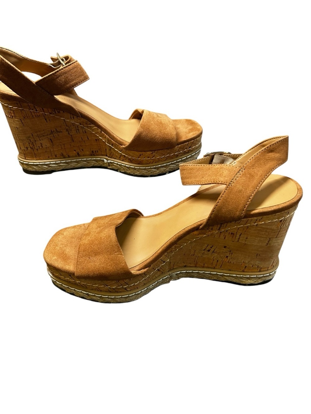 Cool Planet by Steve Madden Cork Wedge Espadrille Sandals Camel Size 7